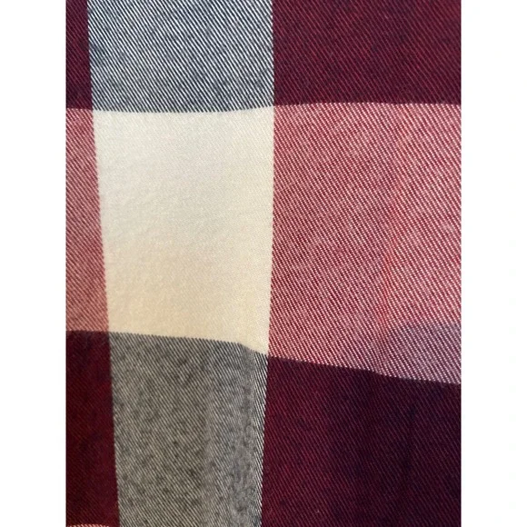 Faherty Size L Burgundy Plaid Flannel Button Down Belted Midi Shirt Dress - Picture 7 of 8